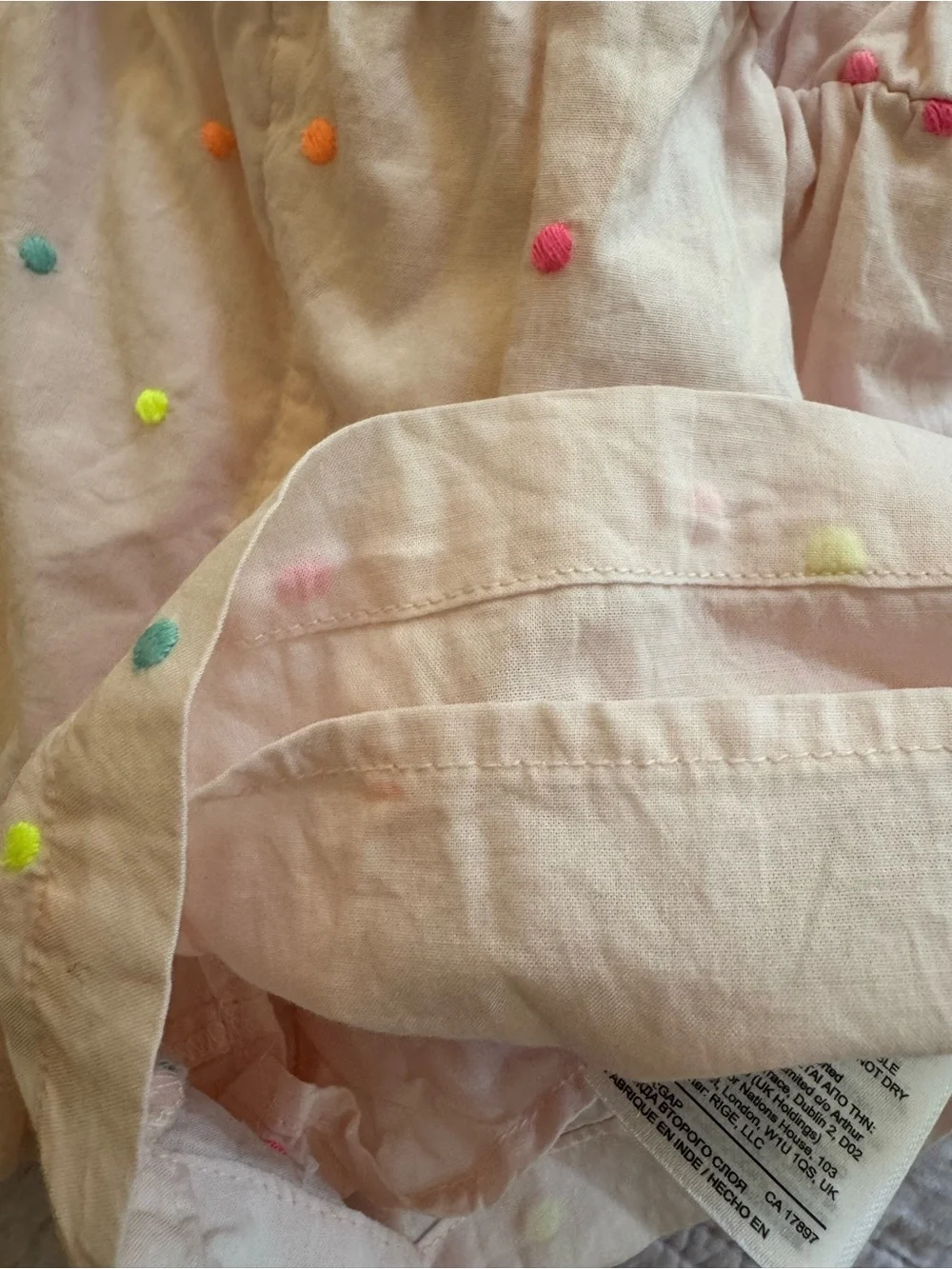 GAP Light Pink Pom-Pom Cotton Romper with Multicolor Dots